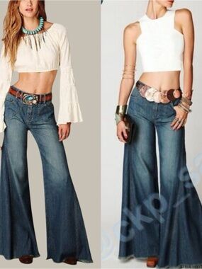 Free People RARE Vintage Y2K Extreme Wideleg Frayed Elephant Ear Low Rise Jeans